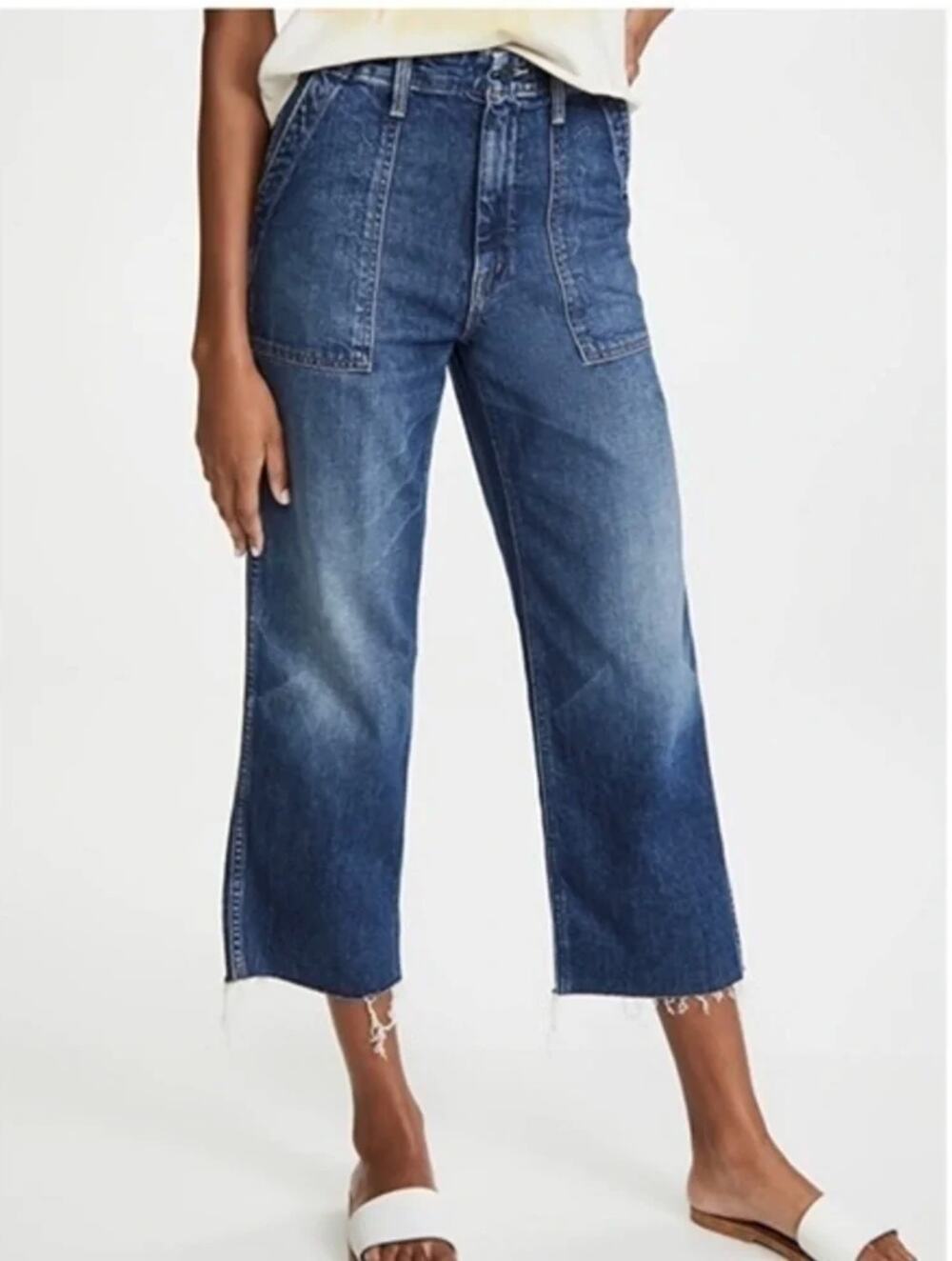 Mother Patch Pocket Zip Private Ankle Fray in Tell It To The People Size 25